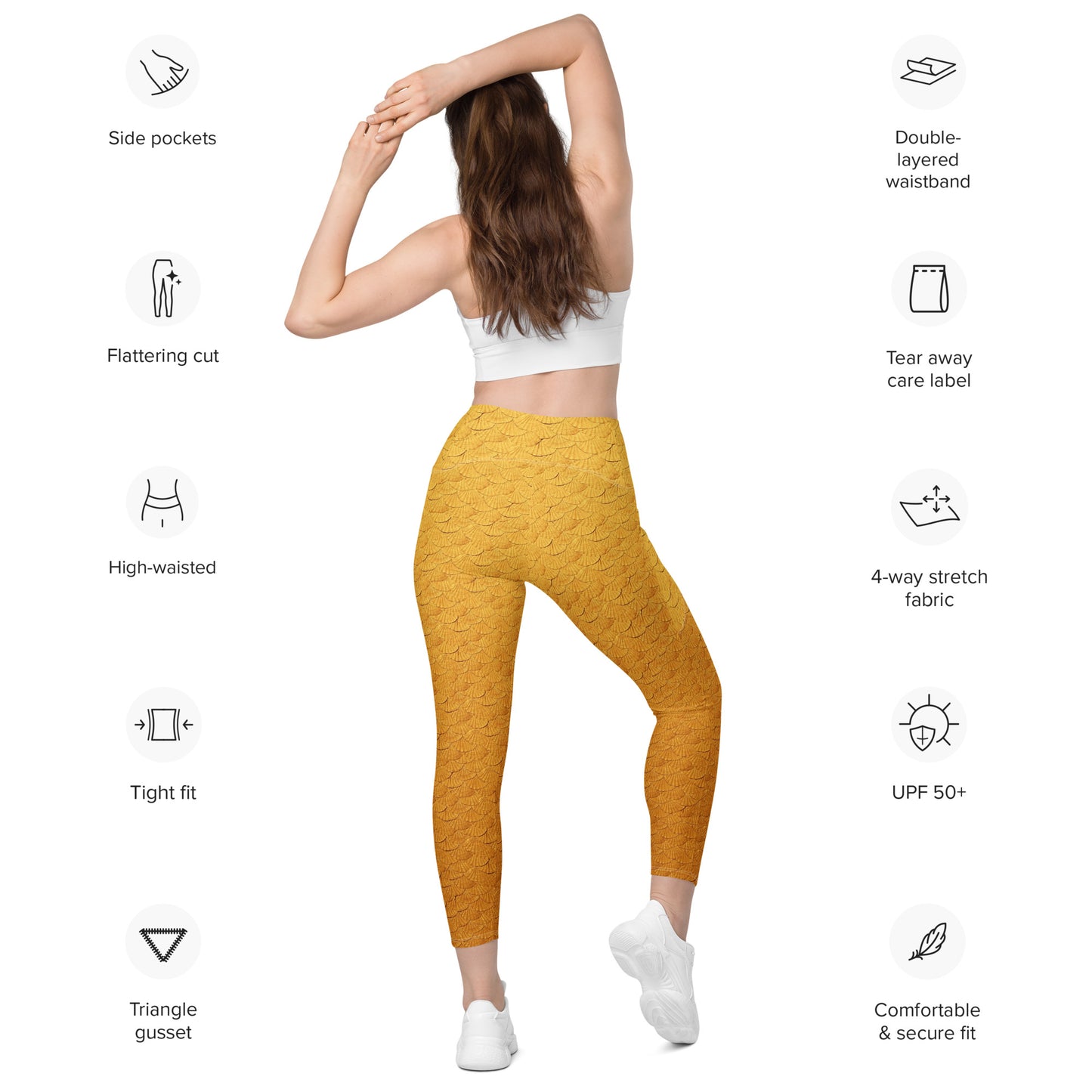 Orange mermaid scales Leggings with pockets