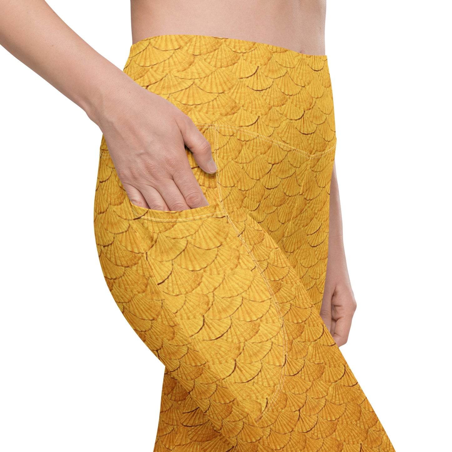 Orange mermaid scales Leggings with pockets