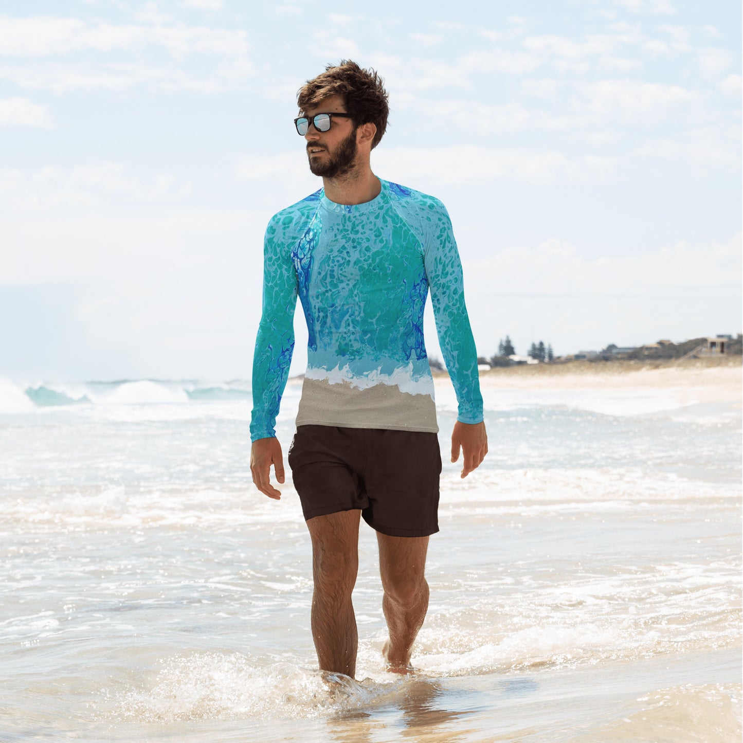 Men's ocean print Rash Guard