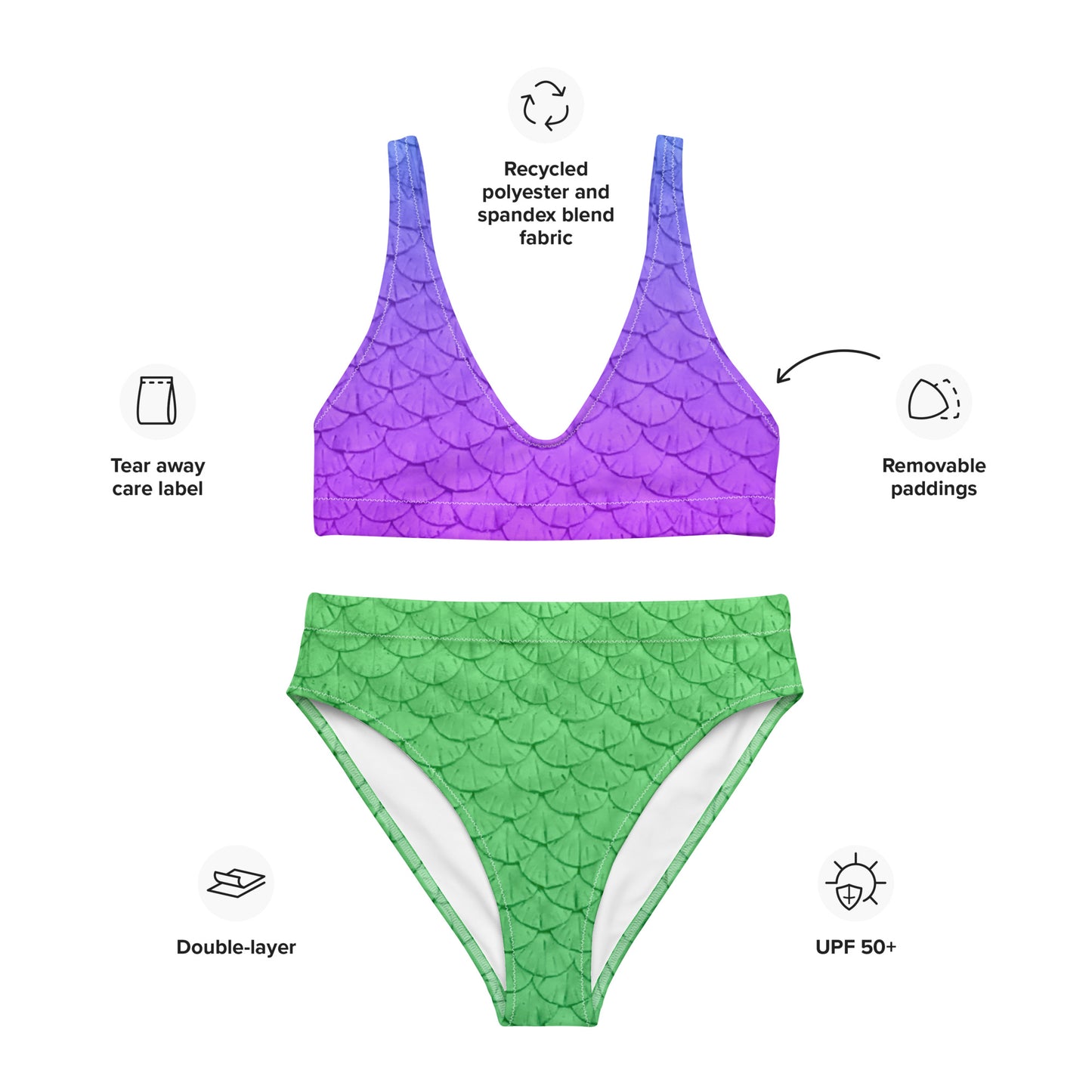 Mermaid princess Inspired Recycled high-waisted bikini