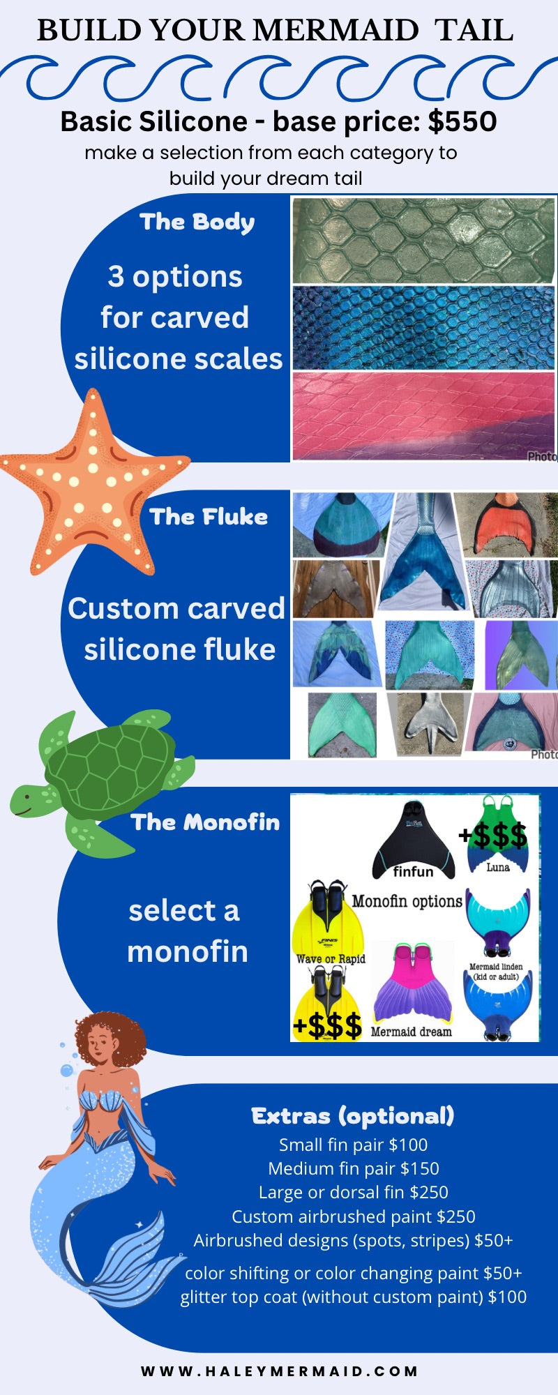 Custom Color changing Basic Silicone Mermaid Tail - made to order