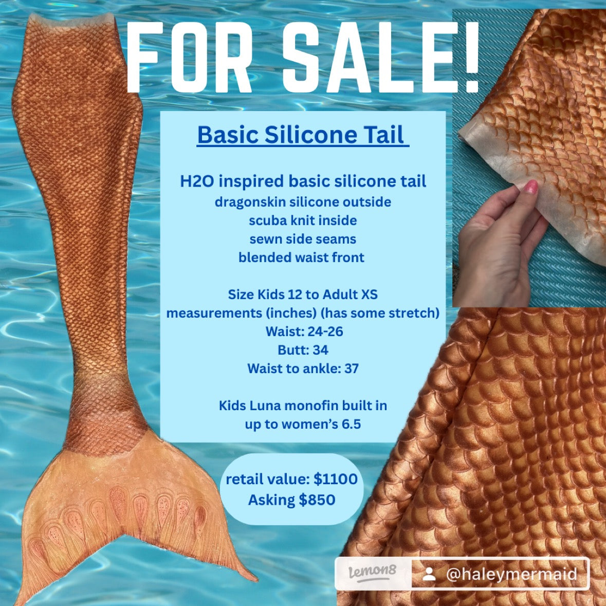 Basic Silicone Mermaid Tail - premade - ready to ship