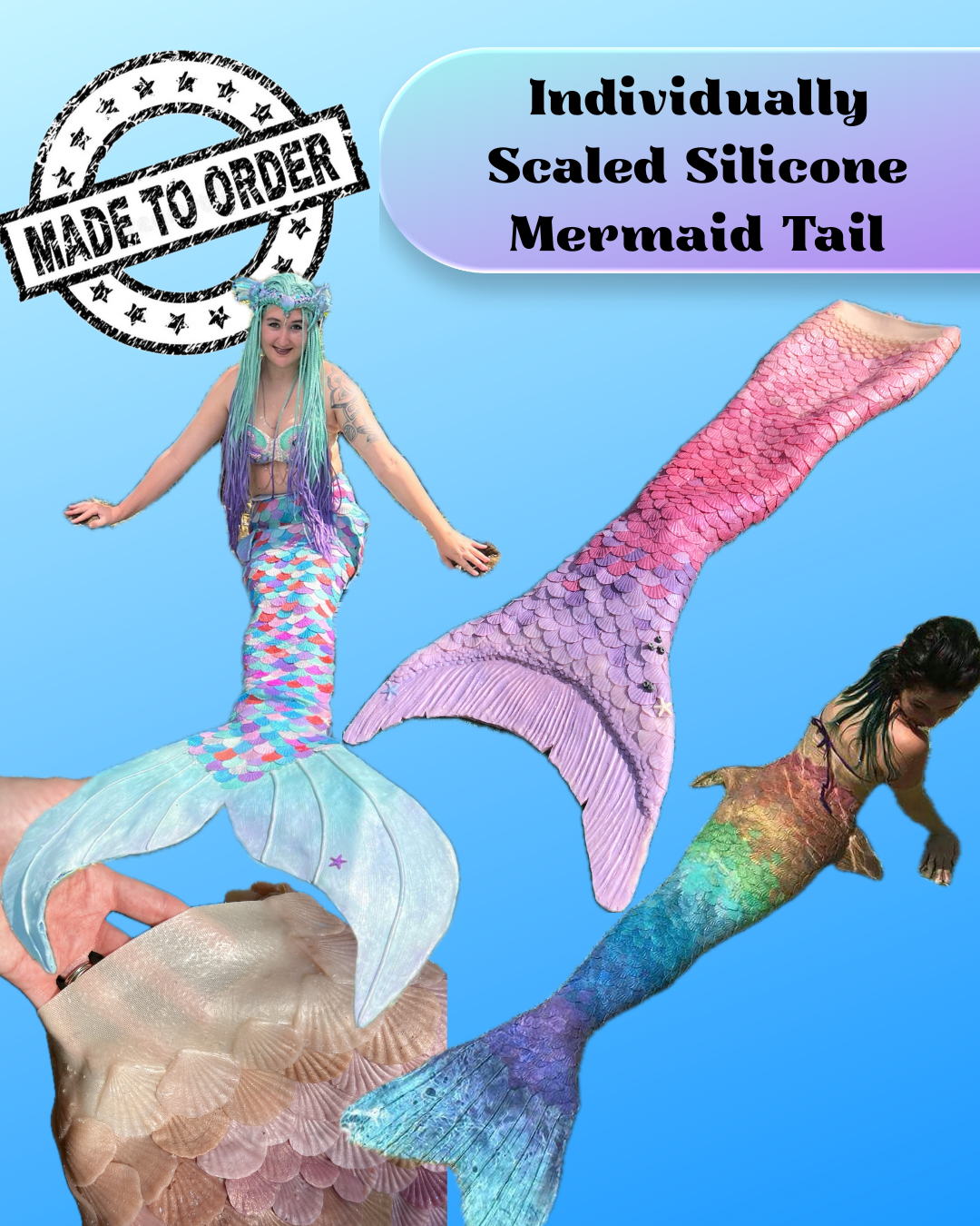 Custom Individually Scaled Silicone Mermaid Tail - made to order