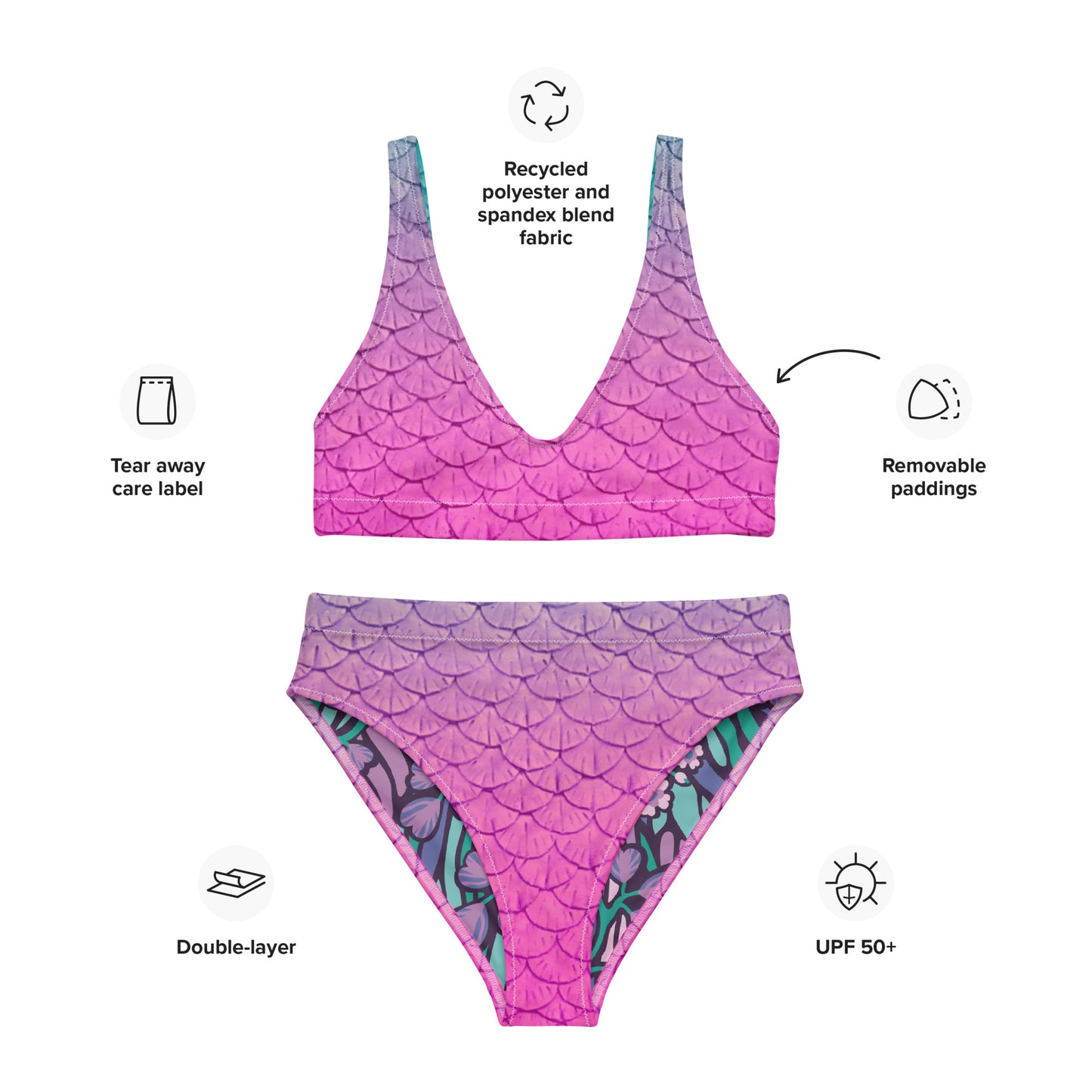 Pink and Purple Mermaid Scales Recycled high-waisted bikini