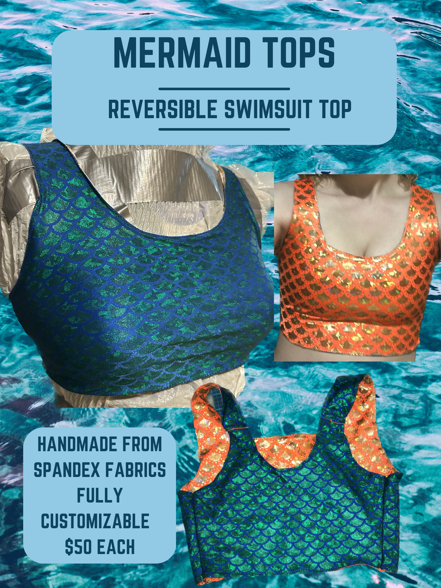 Ready to ship Reversible swim tankini top
